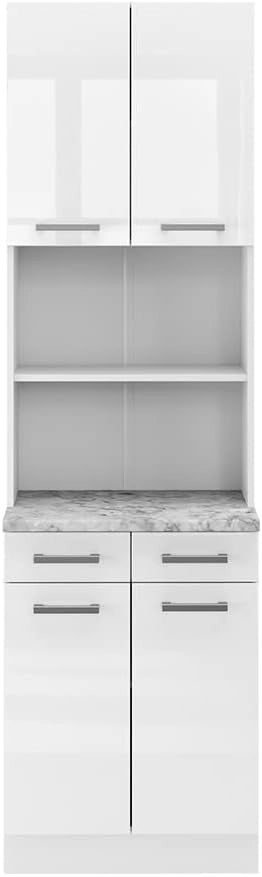 Cucine componibili piccole R-Line, Bianco lucido, 60 cm, PL Marmo, utilizzabile per combinazioni modulari in composizioni cucina