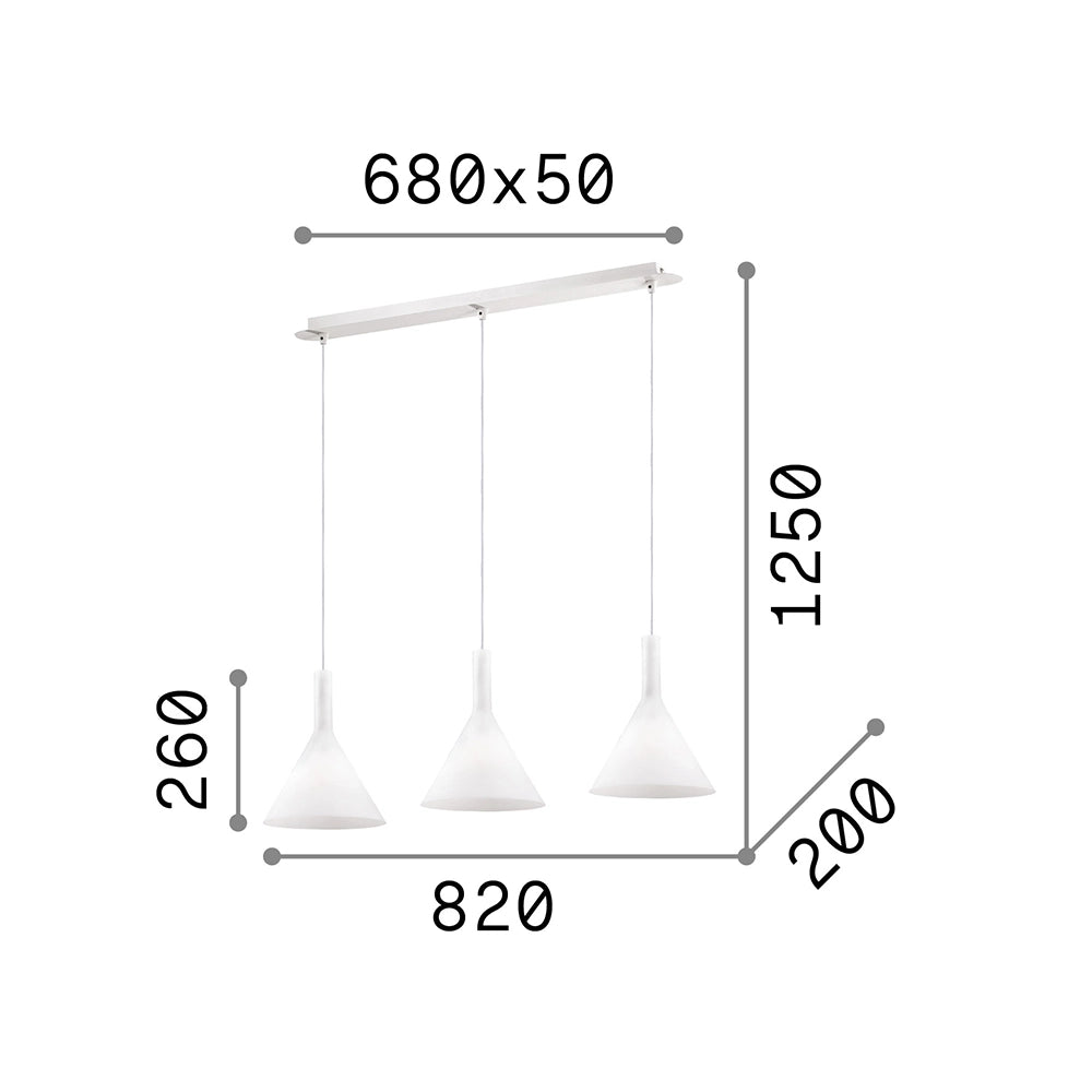 Sospensione Moderna Cocktail Vetro Bianco 3 Luci E14