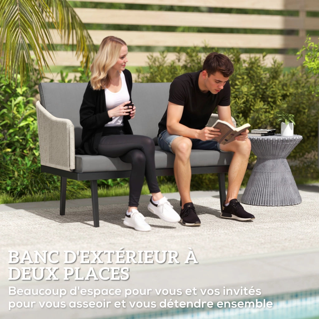 Divano da giardino 2 posti con cuscini in polyrattan ¨C zephmum ¨C grigio scuro 110x70x72 cm