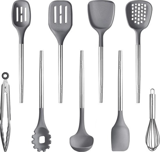 Set di spatole in acciaio inossidabile per cucina - resistente al calore - BPA-free - resistente al lavastoviglie - grigio