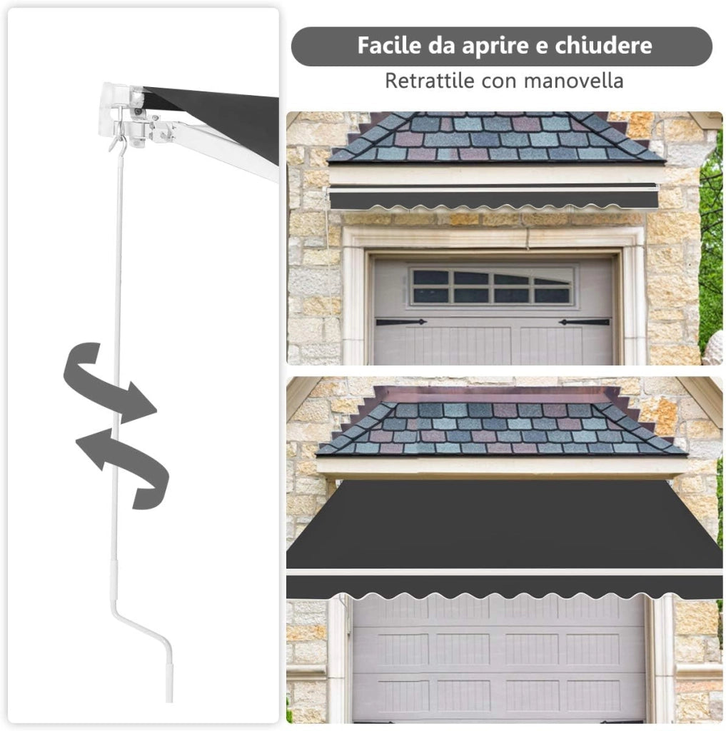 Tenda da Sole per Esterno, Tenda da Sole a Bracci Estensibili con Telaio in Alluminio, Tettuccio Resistente al Sole e Impermeabile e Manovella (4 x 2,5 M, Grigio)