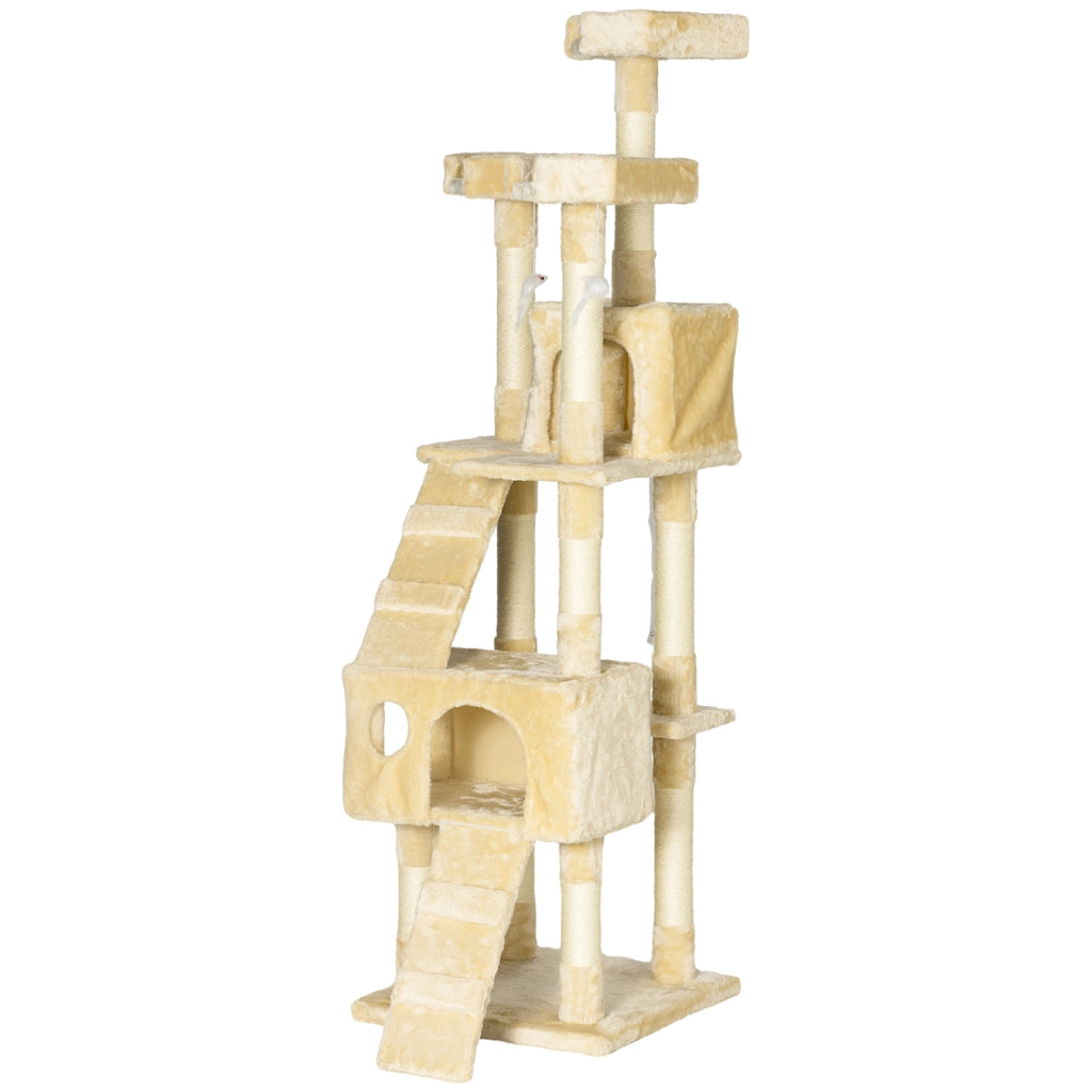 Albero tiragraffi per gatti con 2 tane e 3 lettini ¨C zephmum ¨C 173 cm beige