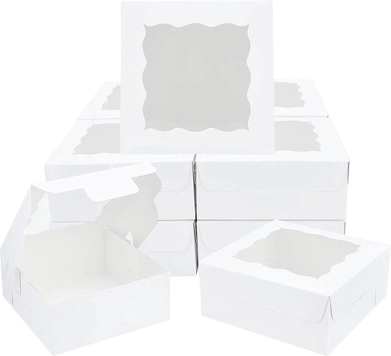 Decine di torte in scatola con vetrina - cartone rigido - per matrimoni e compleanni - 15 x 15 x 6 cm