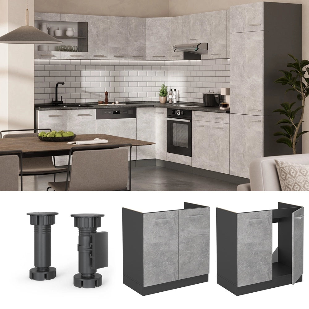 Mobile lavello cucina R-Line Calcestruzzo/Antracite 80 cm PL Marmo Vicco