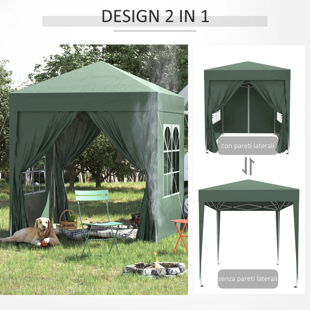 Gazebo pieghevole 2x2 m ¨C Xylo ¨C verde con 4 pareti laterali rimovibili, metallo e poliestere