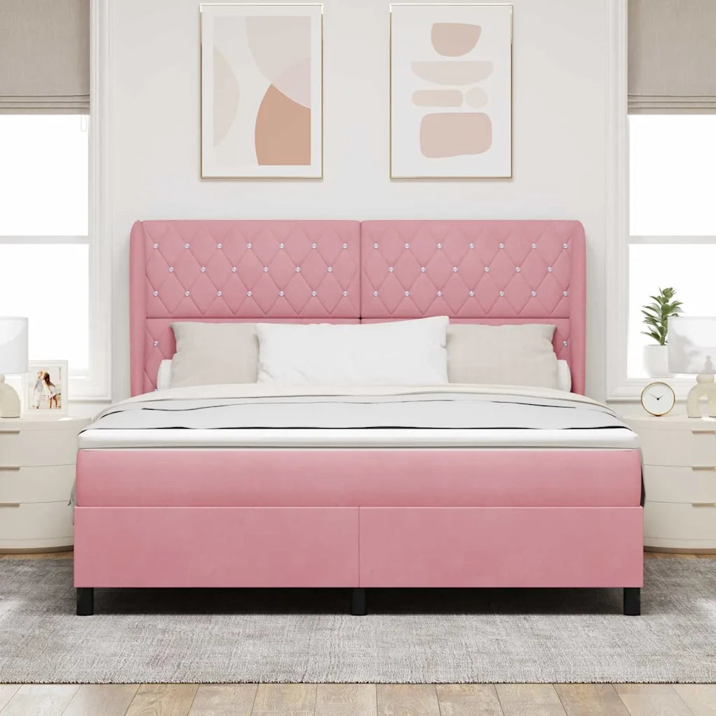 Letto a molle con materasso Rosa 200 x 180 cm Velluto 3340891