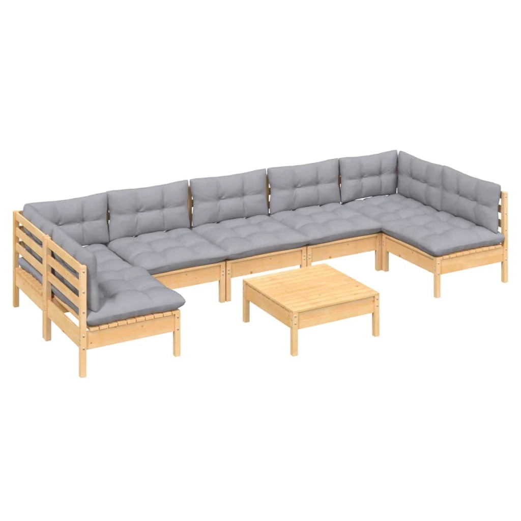 Set di mobili da giardino mobili da esterno 8 pezzi con cuscini grigi legno di pino massiccio 02_0017580