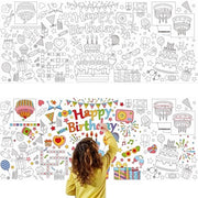 Tavolino Happy Birthday - Tavolino da colorare - Tavolino per compleanni - Panno premium - Dimensioni 183 x 76 cm - Adatto per bambini - Tavolino con disegno da colorare