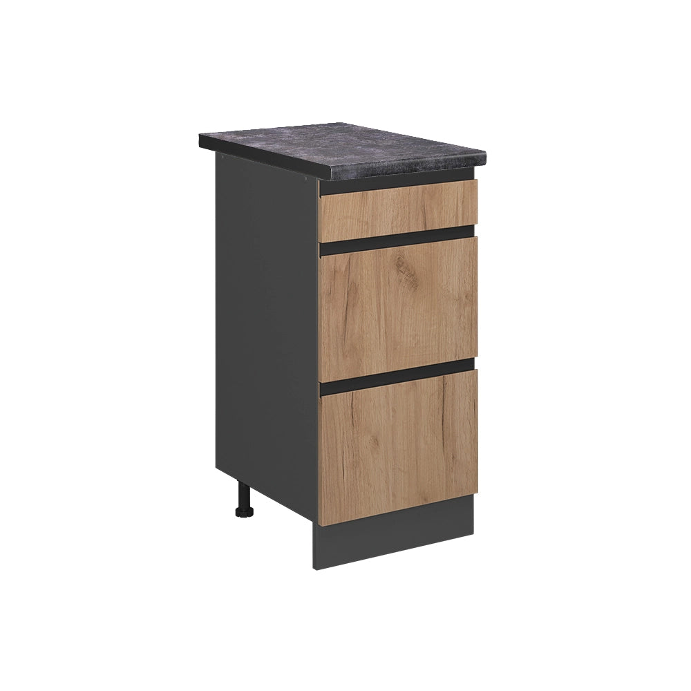 Vicco Mobiletto base per cucina Quercia dorata 40 cm con cassetti, PL Antracite