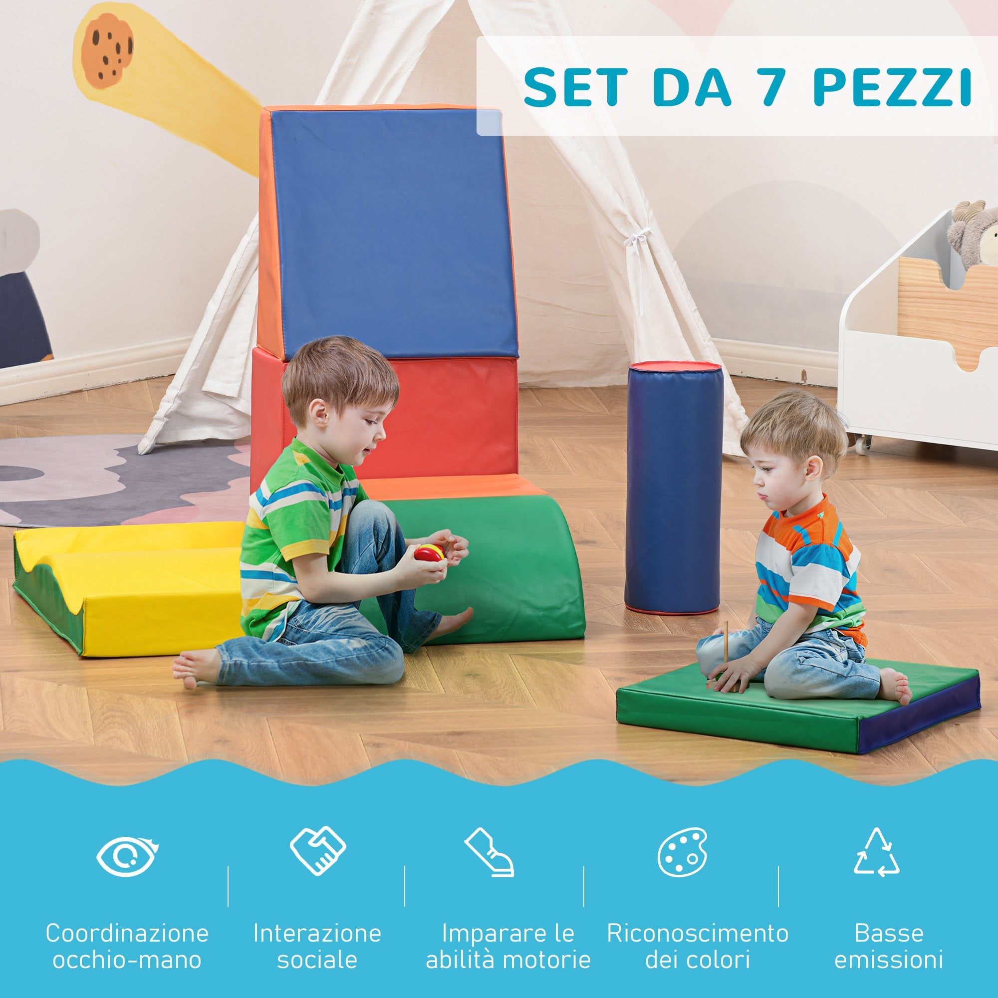 Set 7 Blocchi Costruzioni Morbide per Bambini Multicolore