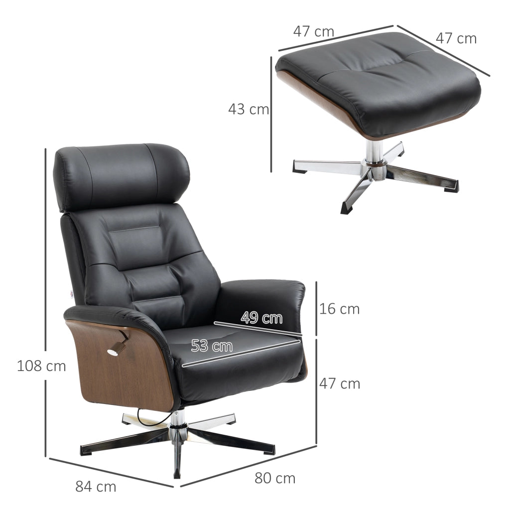POLTRONA RELAX girevole con pouf in pelle sintetica nera