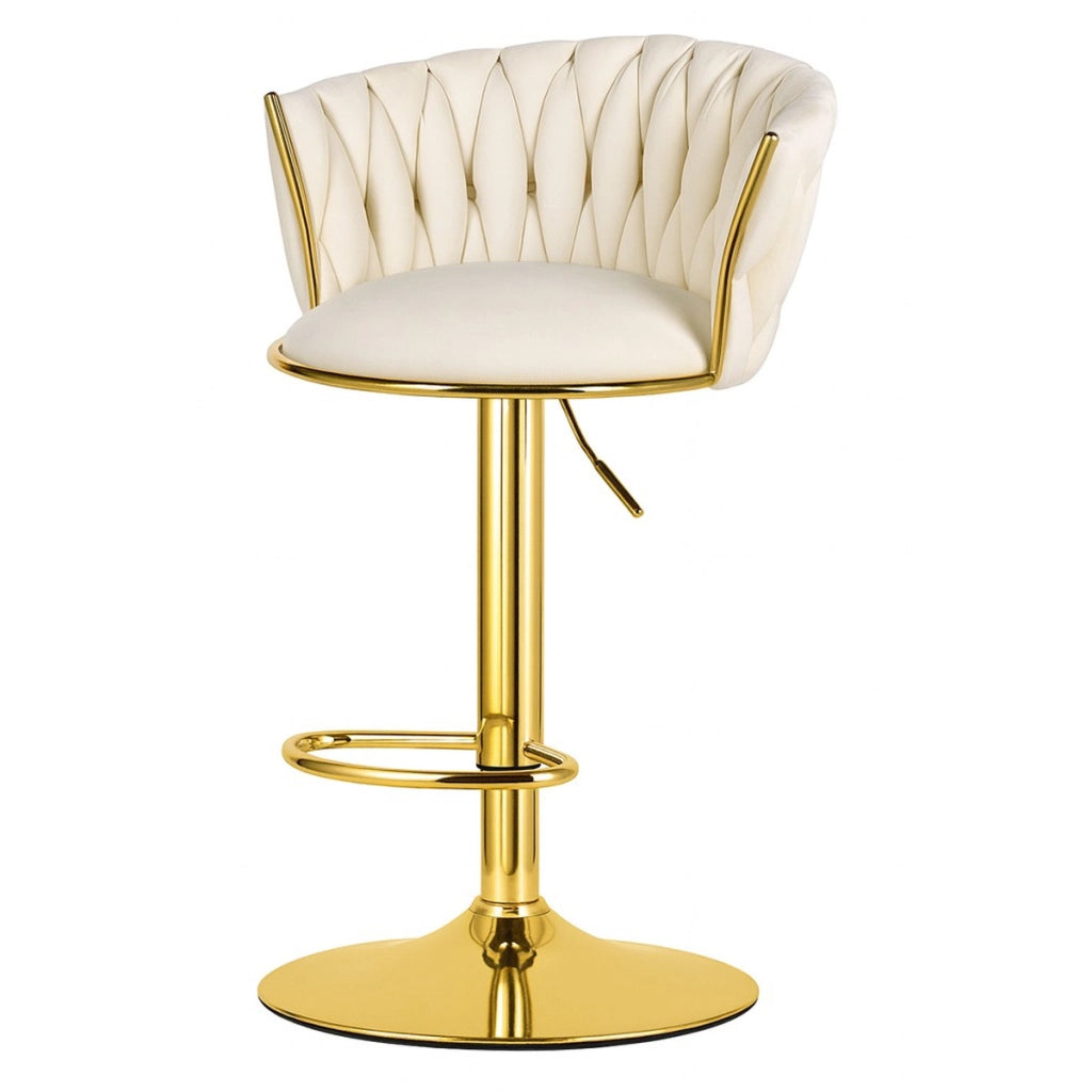 Sgabello da bar Mig in velluto beige e metallo dorato