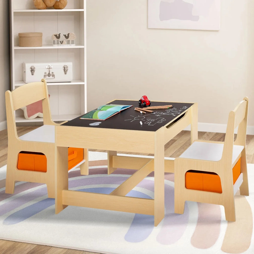 IDMarket - Tavolo da disegno reversibile + 2 sedie GABRIEL con vassoio in faggio