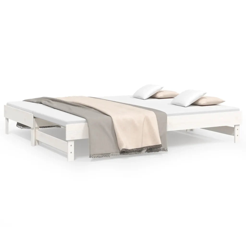 Letto da camera | Dormeuse Estraibile Bianca 2x(80x200) cm Legno Massello di Pino