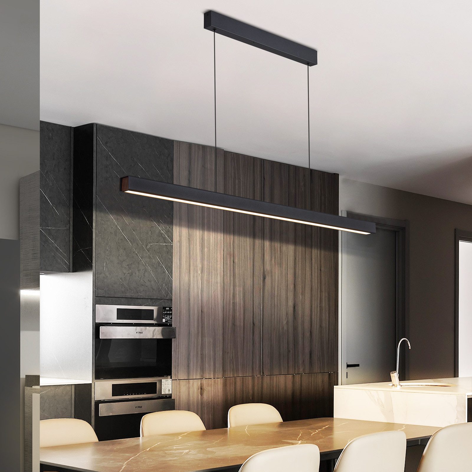 Lampada a sospensione ZMH sala da pranzo 148 CM lampada a sospensione lineare nera 37W dimmerabile cucina