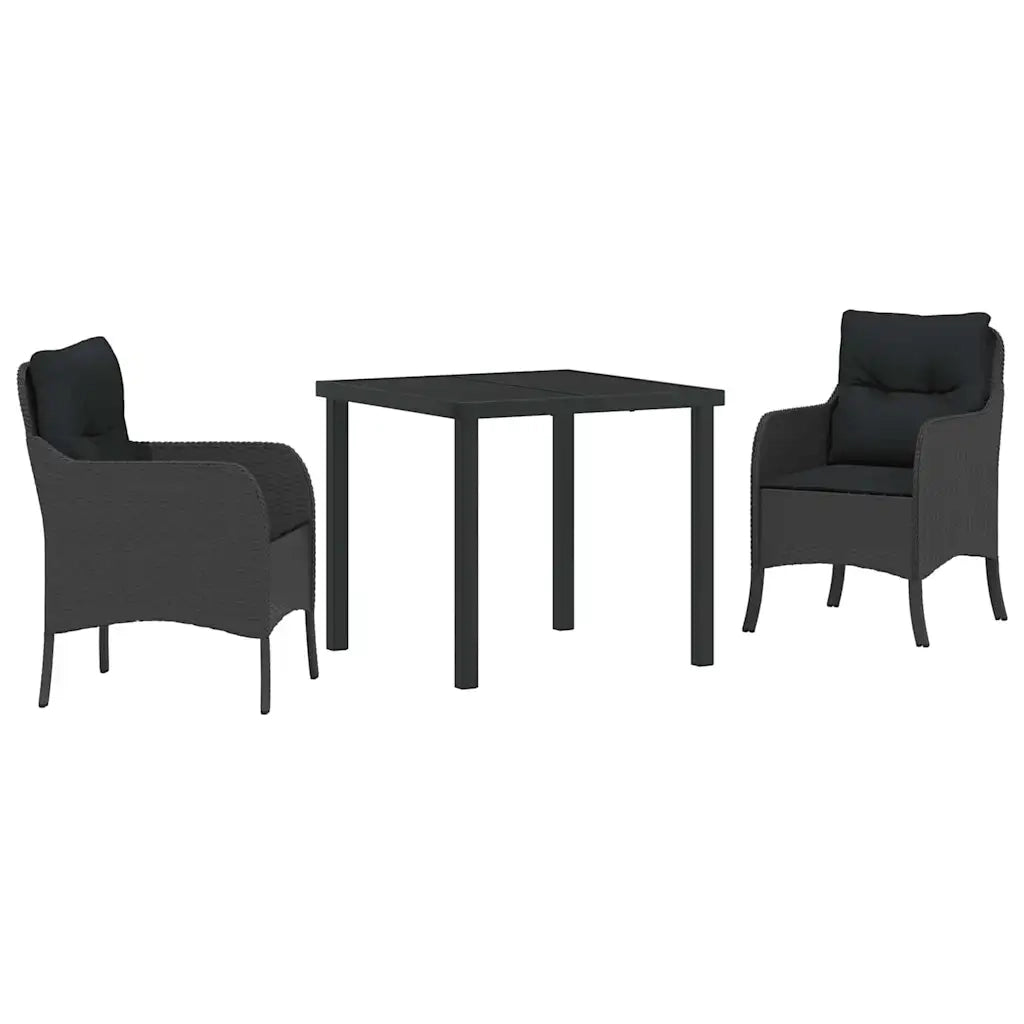 Set da Pranzo per Giardino con cuscino 3 pcs Nero polyrattan 3380148