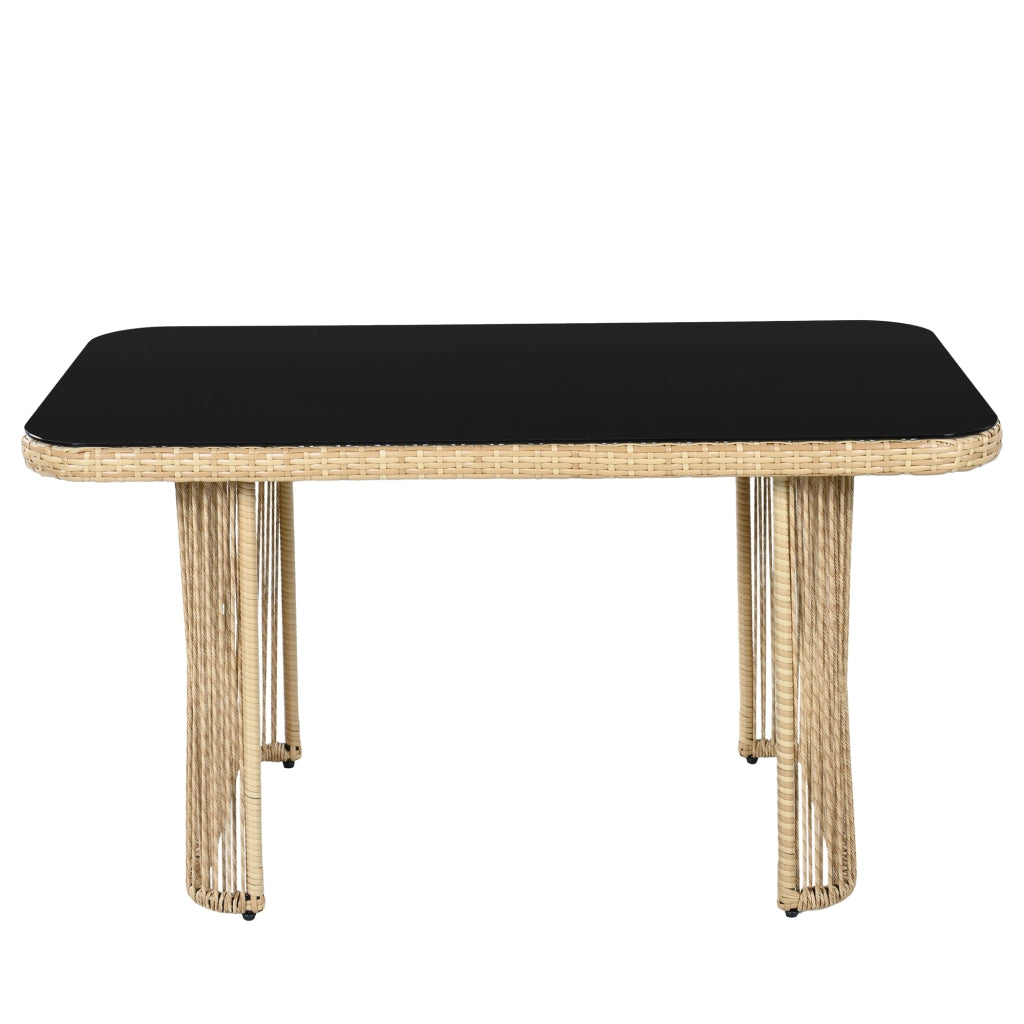 OKWISH Salotto da Giardino 5 Pezzi, Divano 3 Posti con 2 Poltrone e Tavolo in Vetro Temperato, Metallo Poliestere Beige
