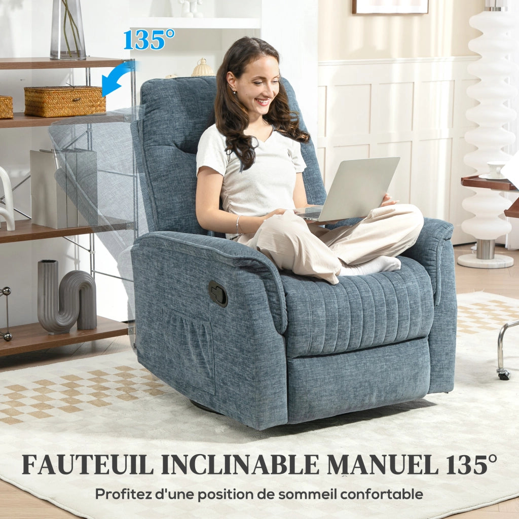 Poltrona reclinabile girevole con poggiapiedi retrattile ¨C Zephmum ¨C Blu