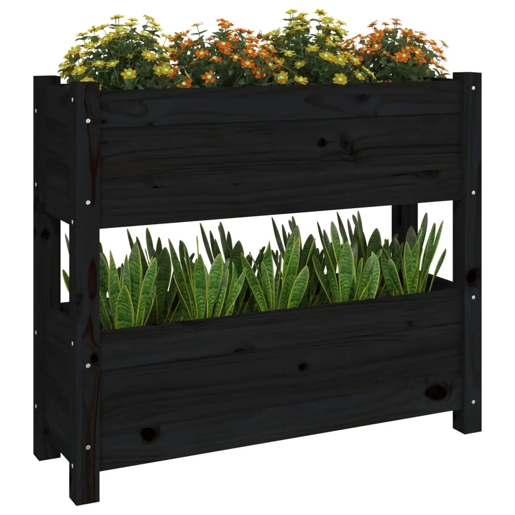 Fioriera Nera 77x25x66 cm in Legno Massello di Pino 823945