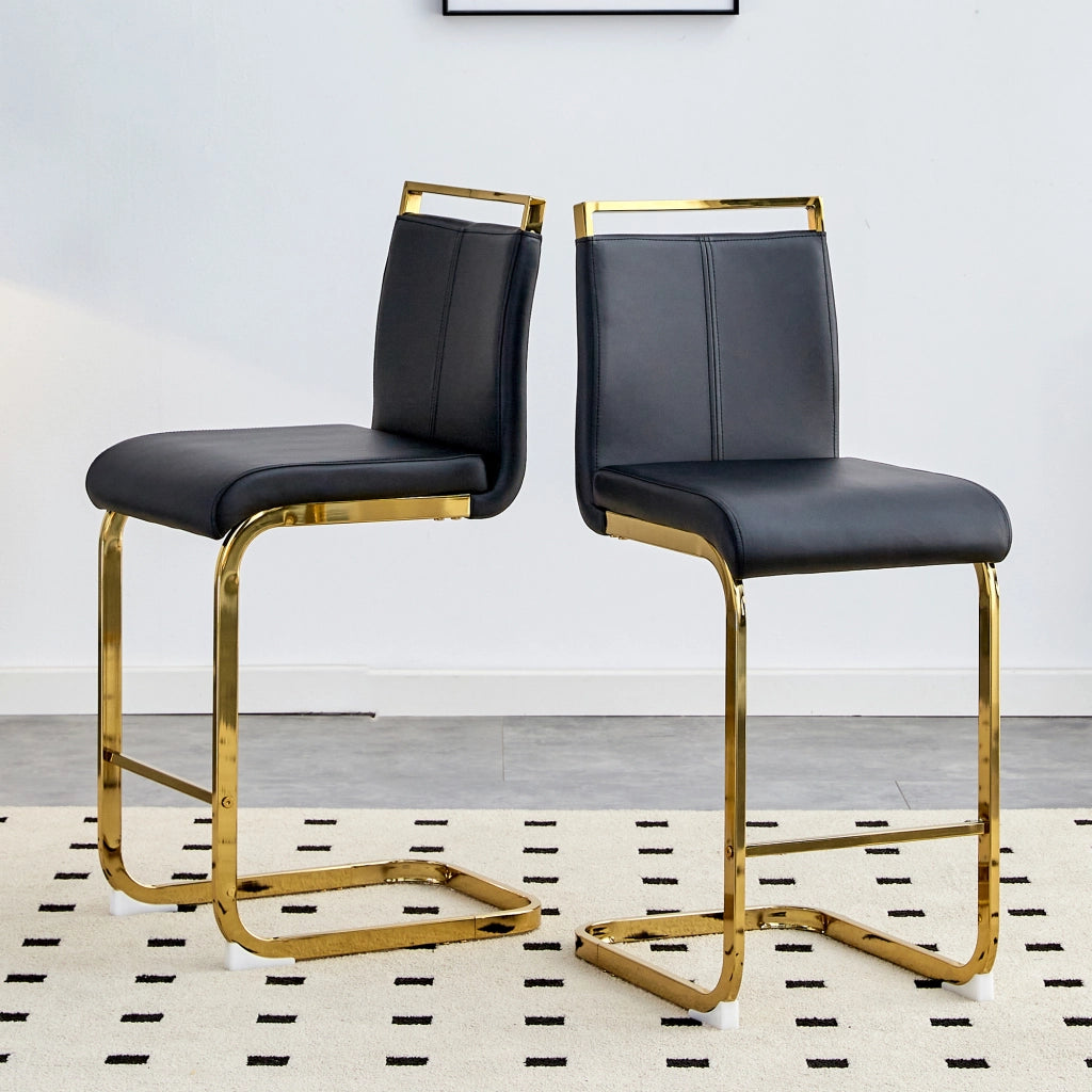 Sgabelli da bar, 2 pezzi in pelle PU nera con gambe in metallo dorato e poggiapiedi, altezza seduta 63,5 cm