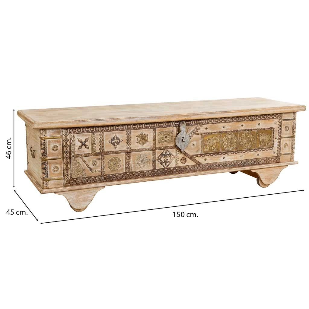 Baule in legno beige fatto a mano 150x45x46h cm