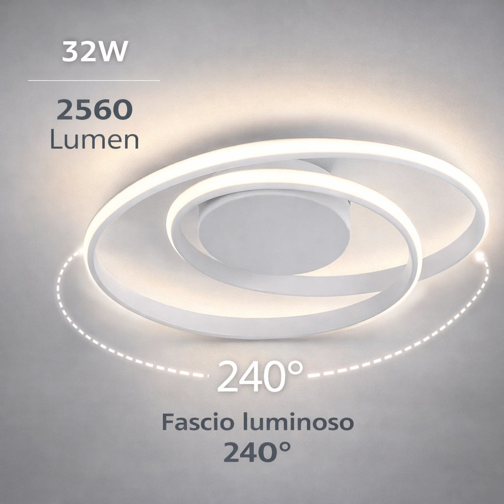 Plafoniera LED Soffitto 32W 2560LM Ø45cm CCT Switch Luce Calda, Fredda e Naturale Moderna Design Anelli Intrecciati Bianco 240°
