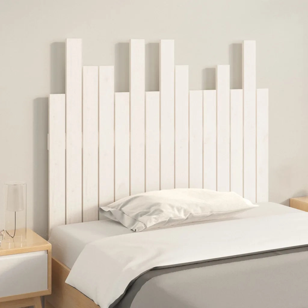 Testiera da Parete-Testiera a Muro-Testata Decorativa Bianca 95,5x3x80cm in Legno Massello di Pino