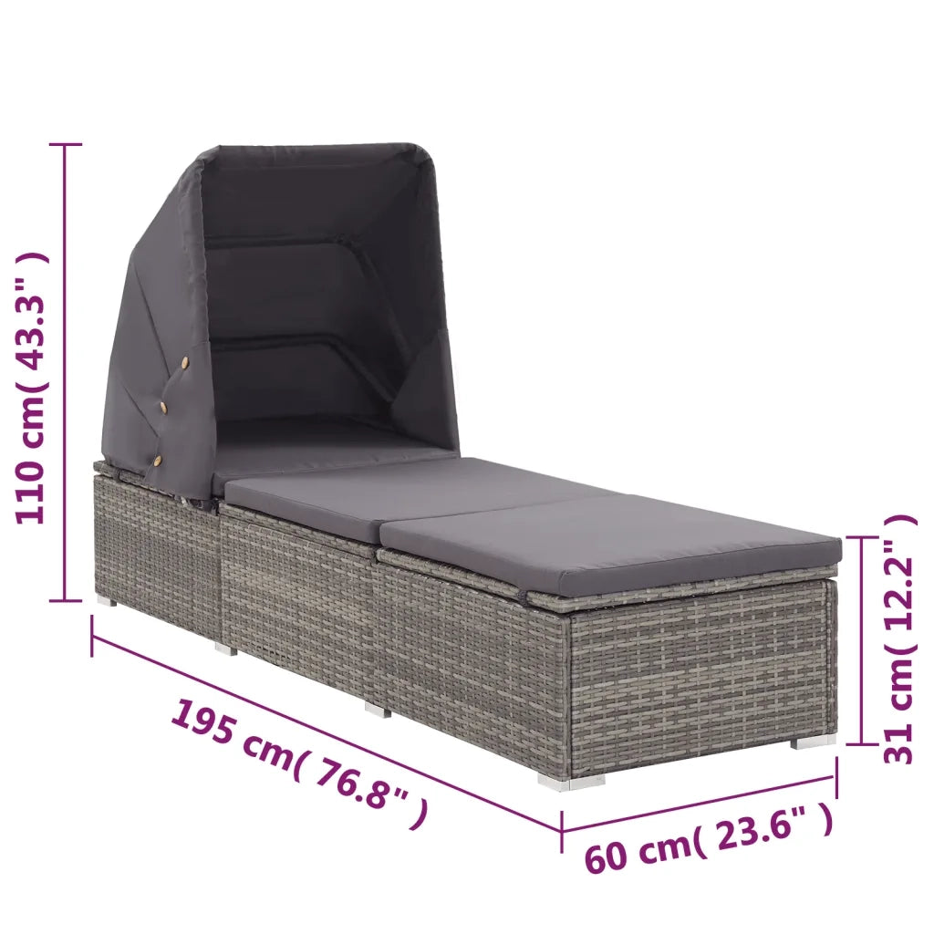 Lettino Prendisole con Tettuccio e Cuscino in Polyrattan Grigio cod mxl 6728