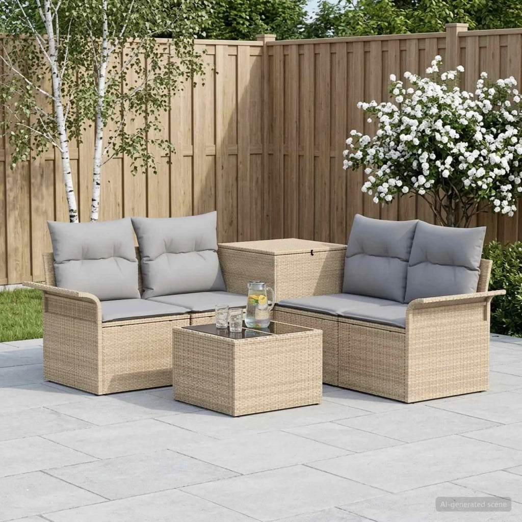 Set di divani 6 pz 4-Numero di posti Beige e Grigio Chiaro 3447091