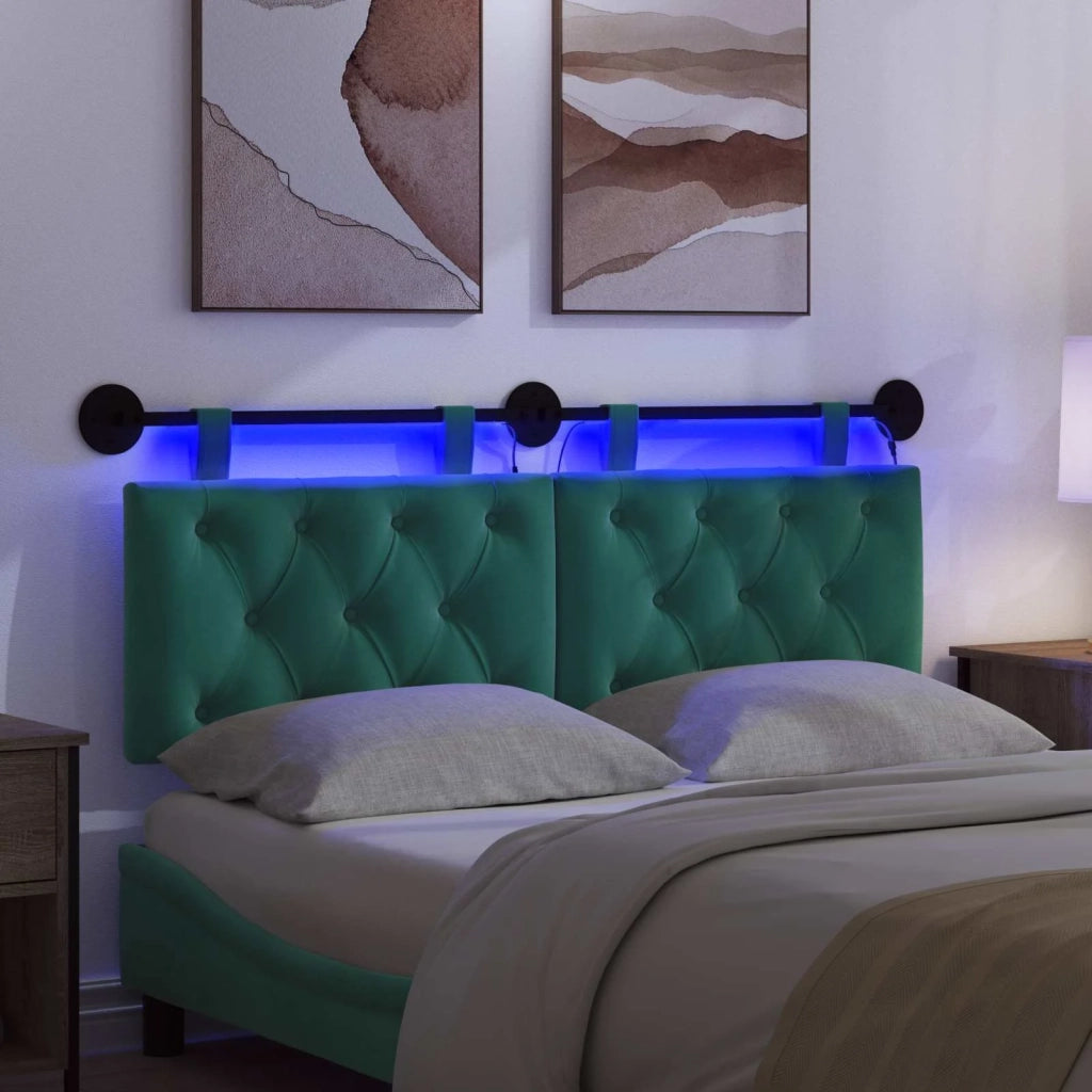 Testiera sospesa Con luce LED Turchese Velluto