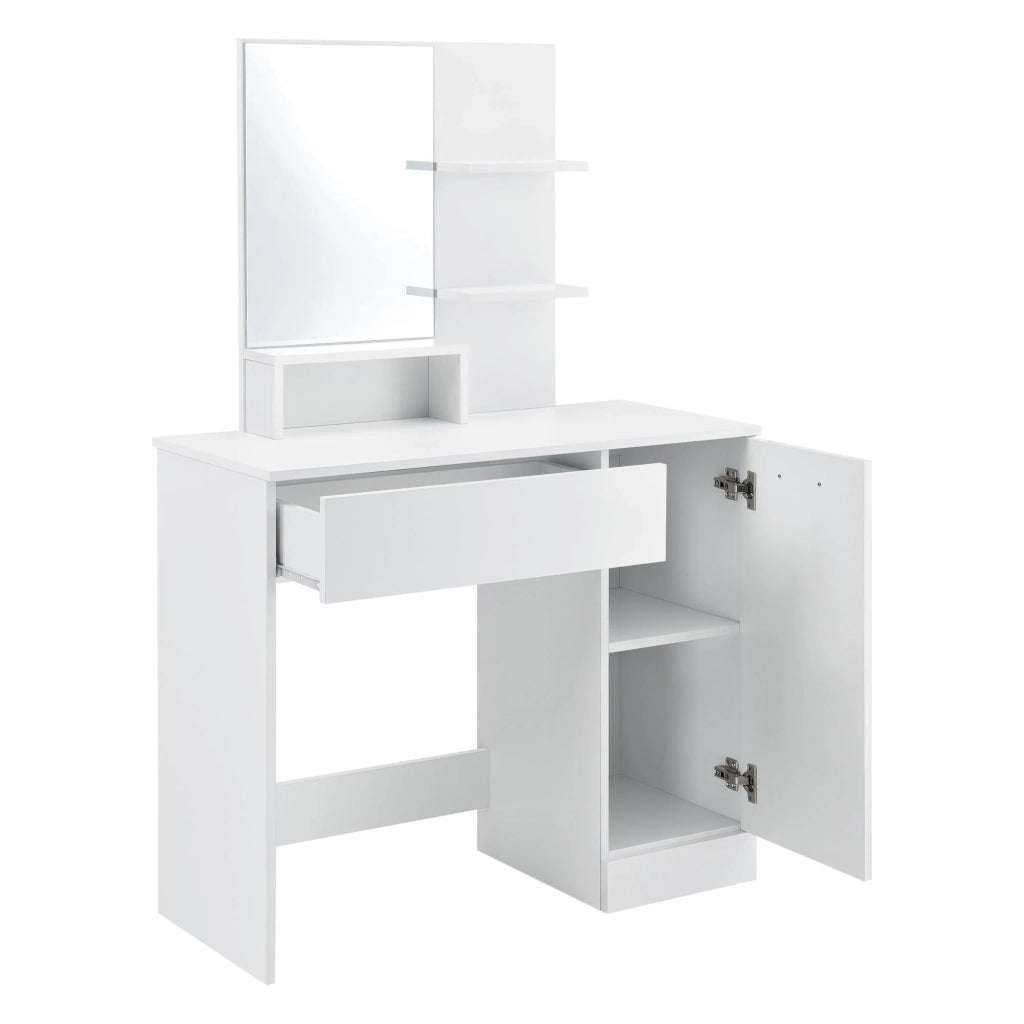 Toletta di design con specchio cassetto ripiani 138 cm bianco 03_0005026