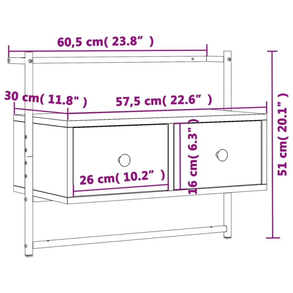 Mobile TV multimediale mensola TV credenza TV sala da pranzo soggiorno camera da letto a parete rovere Sonoma 60,5 x 30 x 51 cm legno ingegnerizzato marrone 02_0028163