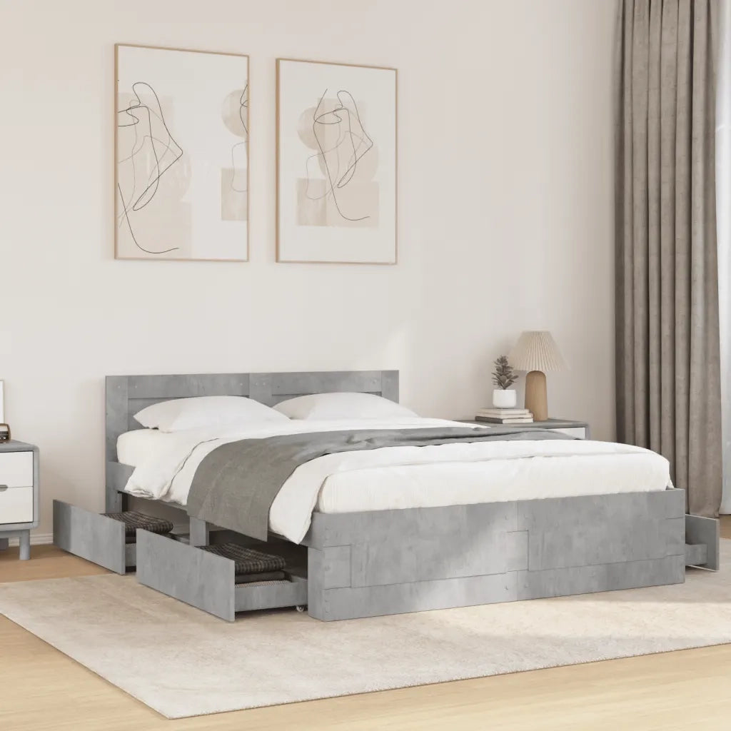 Letto matrimoniale | Letto per adulti | Giroletto Testiera Grigio Cemento 140x200 cm Legno Multistrato