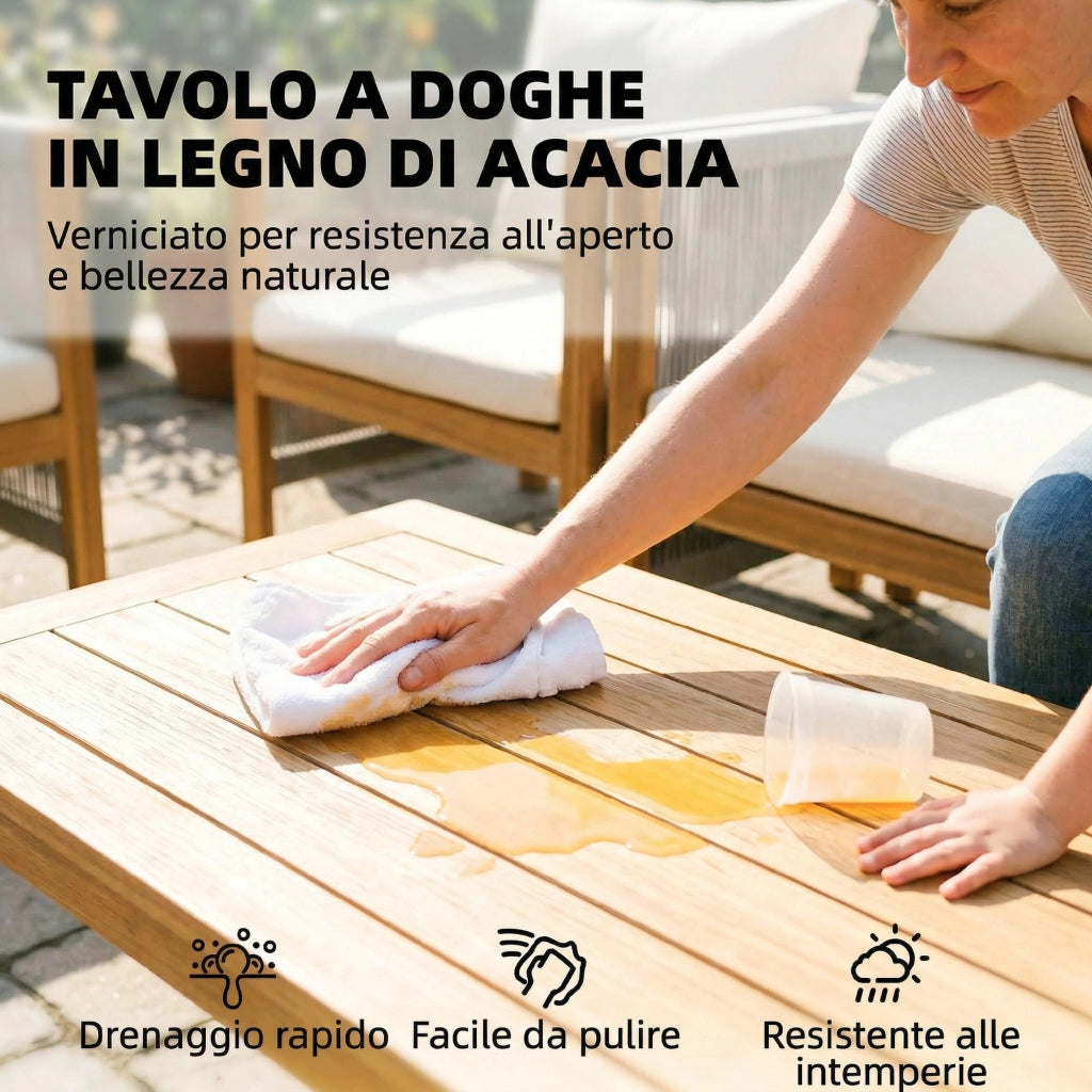 Set da Giardino 4 Pezzi. Legno di Acacia. Patio Conversazione con Cuscini Beige