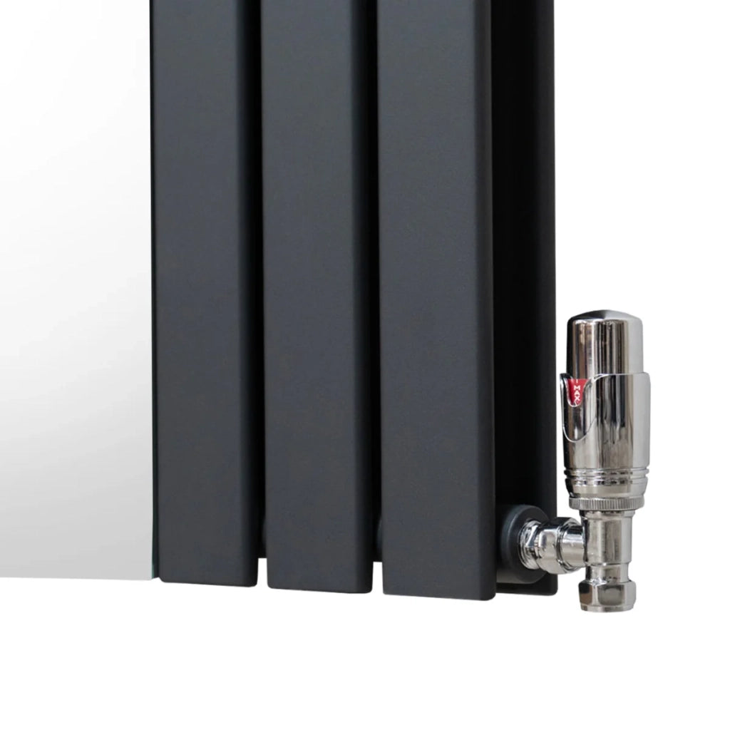 Radiatore a specchio a pannello piatto e valvole TRV cromate Grigio antracite 1800 mm x 565 mm