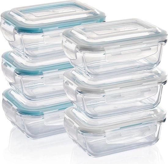 Set di contenitori in vetro rettangolari - 6 pezzi da 370 ml - Schiaccia e impermeabili all'aria e ai liquidi