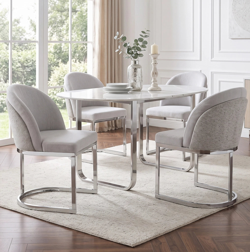 Set di 4 sedie da pranzo 59x52x85 cm con doppio schienale in chenille grigio e argento