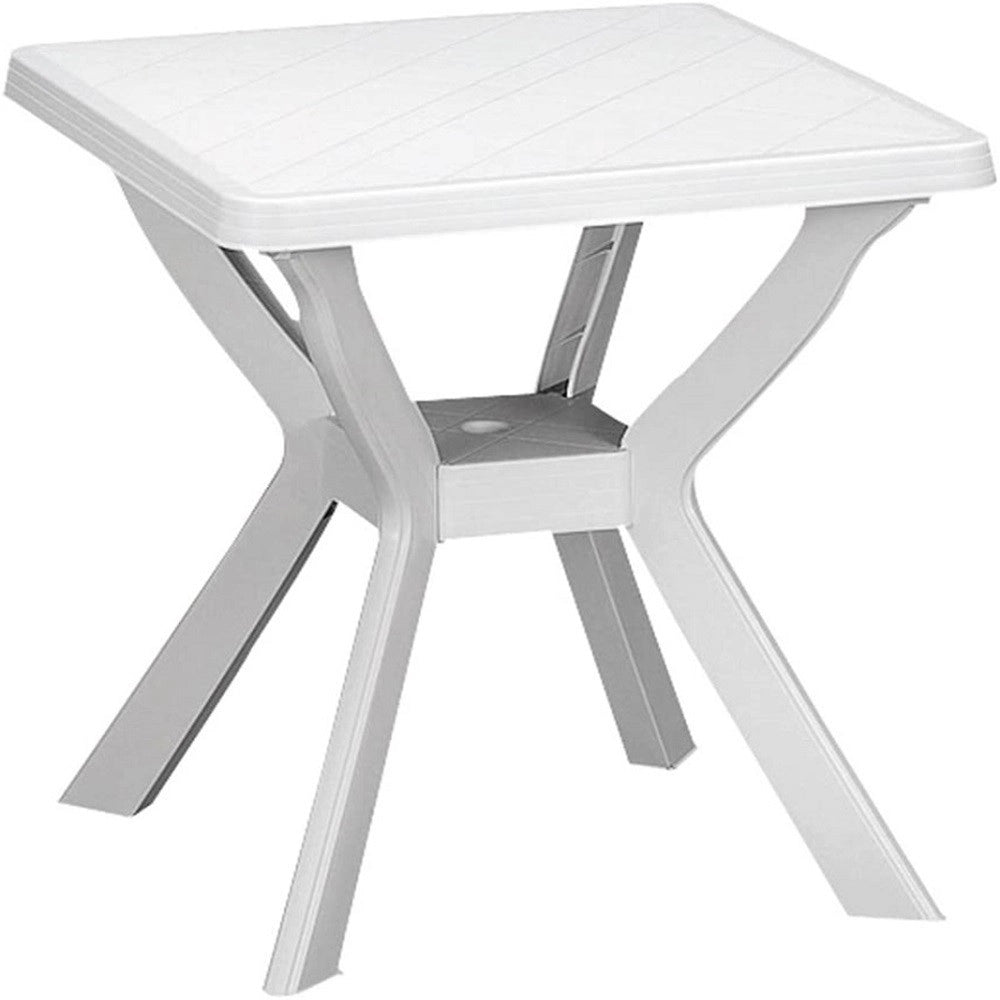 Trade Shop - Tavolo Da Giardino Quadrato Bianco Arredo Da Esterno In Plastica 70x70xh72cm 012137 -
