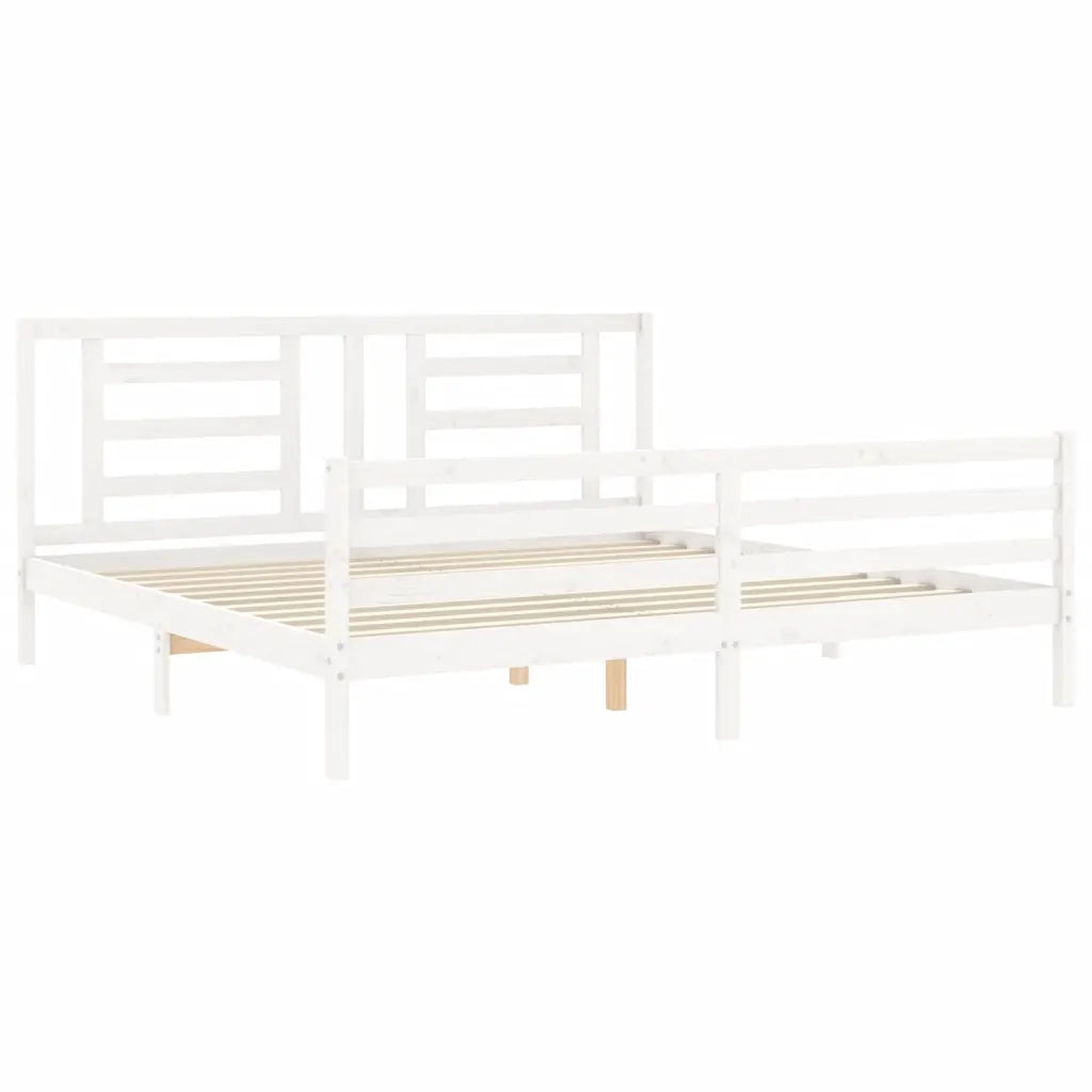 Giroletto Testiera Bianco Super King Size-Struttura Letto in Legno Massello 618352