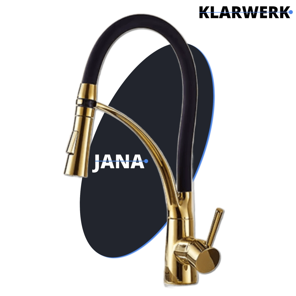 JANA | Rubinetto cucina girevole flessibile in acciaio inox oro lucido|Rubinetto miscelatore arco alto|Rubinetto alta pressione 360° 2 attacchi gastro