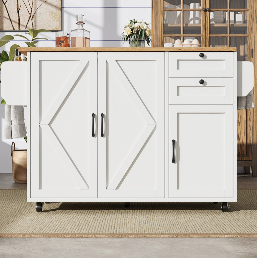 Carrello da cucina 120x43.2x92 cm pieghevole con ruote bloccabili in MDF bianco