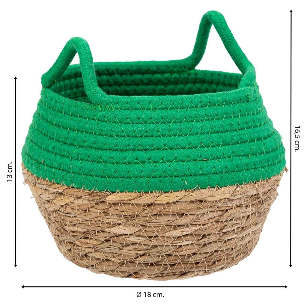 Cesto in fibra naturale e cotone verde d18x13/16,5h