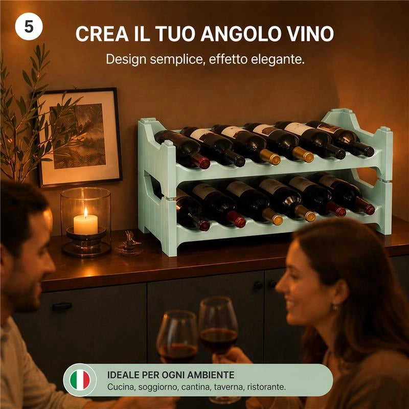 SET 8 CANTINETTE MODULARE PER 48 BOTTIGLIE  IMPILABILE PORTA BOTTIGLIE DI COLORE VERDE CHIARO