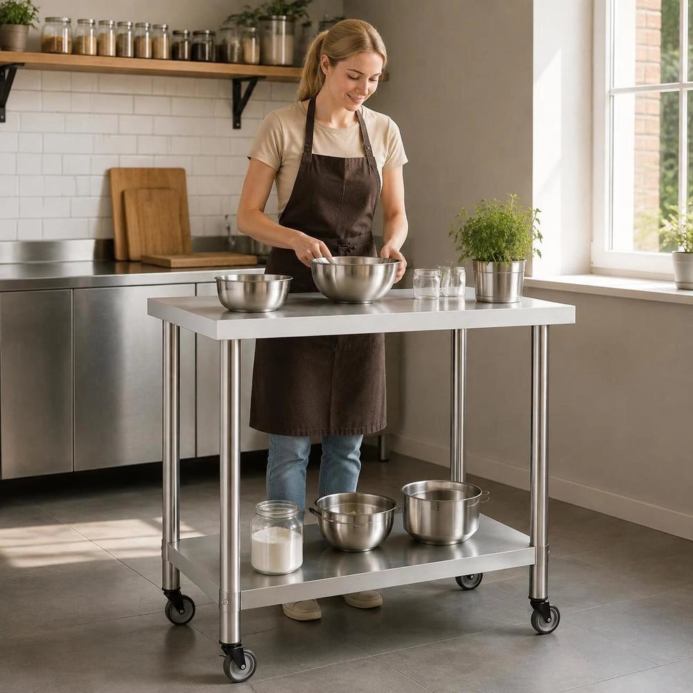 Kitchen Work Table With Wheels, 100x45x85 Cm, Stainless Steel