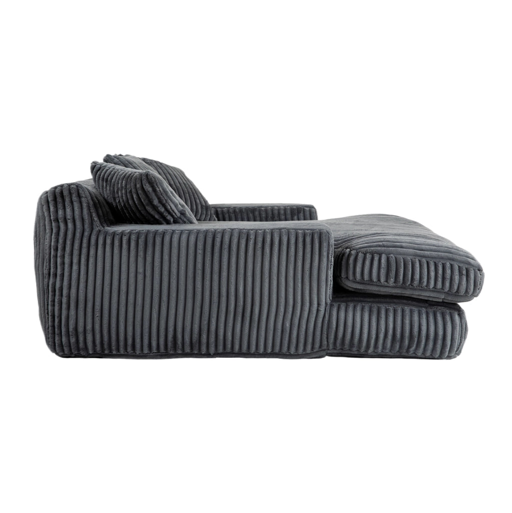 Chaise longue 125x155x63 cm con 3 cuscini; senza montaggio in velluto a coste grigio scuro