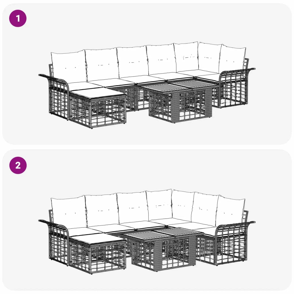 Set Divano da Giardino 8 pz Nero e Grigio scuro polyrattan 3438001