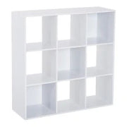 Libreria Bianca per Casa e Ufficio, Scaffale dal Design Moderno con 9 Scomparti in Legno, 91x29.5x91cm