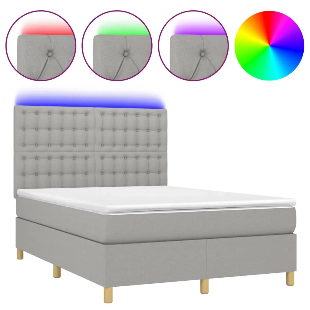 Letto a Molle Materasso e LED Grigio Chiaro 140x190 cm Tessuto 3135749