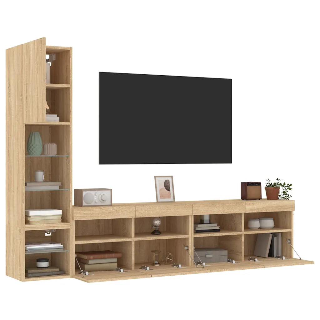Mobili TV a Muro con LED 4pz Rovere Sonoma Legno Multistrato 3216713