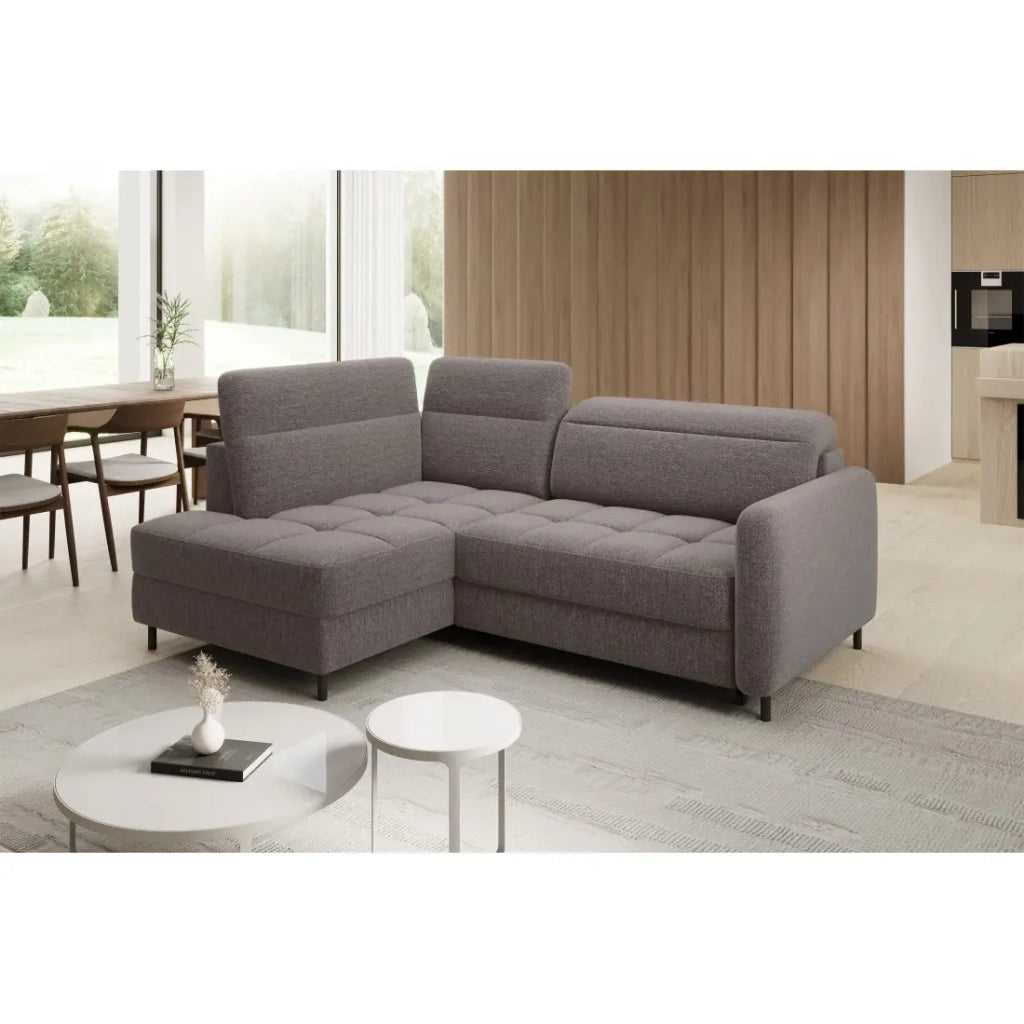 Divano angolare sinistro convertibile BARNEA 208 cm marrone con contenitore